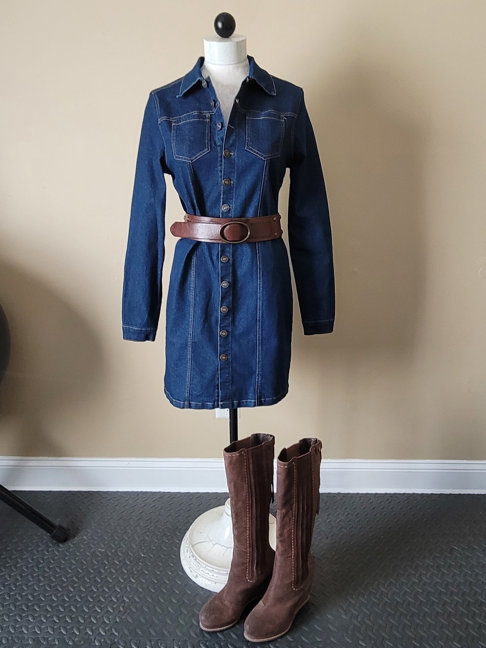 Love Squared Dark Blue Denim Button-Front Jacket Dress Size L